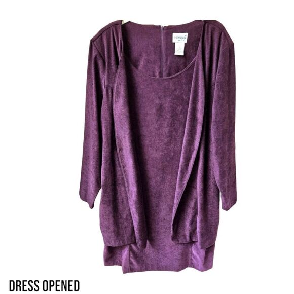 NWOT FASHION BUG Vintage PlumโLongSleeve Layered Faux Suede Jacket Dress - Picture 3 of 15